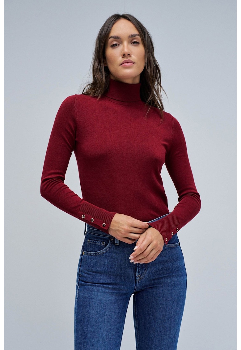 Pulover slim fit cu guler inalt