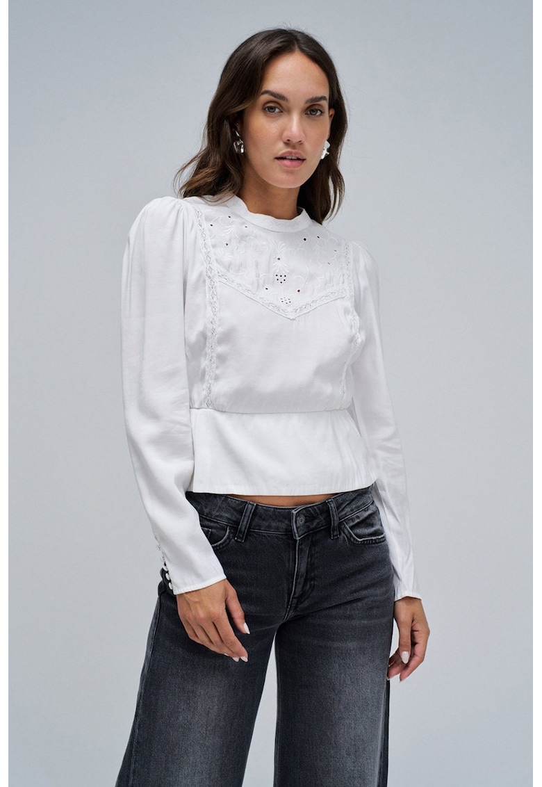 Bluza crop cu detalii perforate - Alb