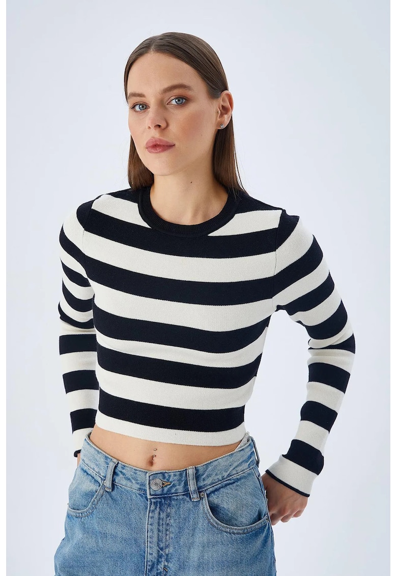 Pulover tricotat dungi - negru-alb - tricot -