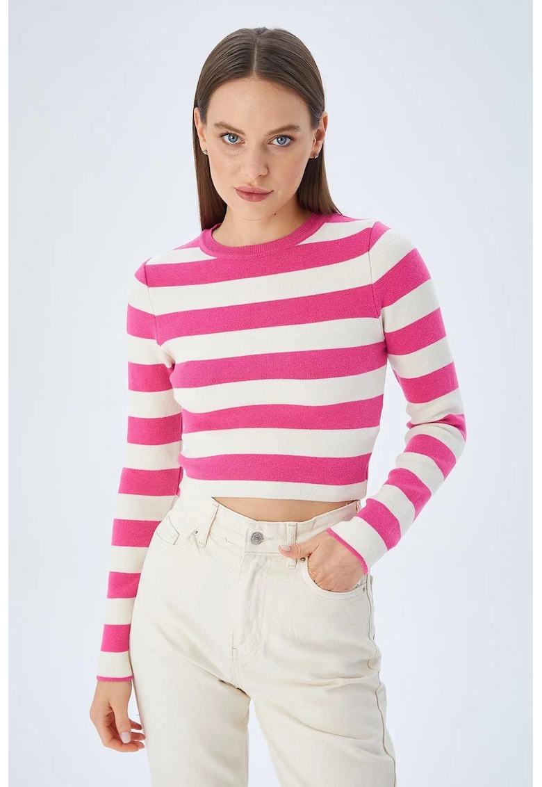 Pulover tricotat HiCCUP - dungi - roz neon - tricot -