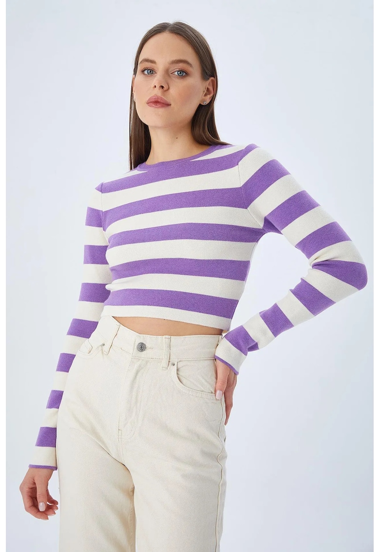 Pulover tricotat HiCCUP - dungi - mov deschis - tricot -