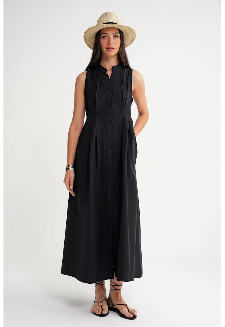 Rochie maxi - guler tippet - nasturi - negru - textil