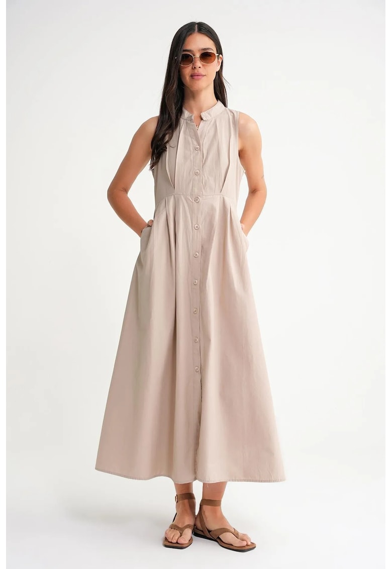 Rochie maxi - guler tippet - cu nasturi - bej - textil