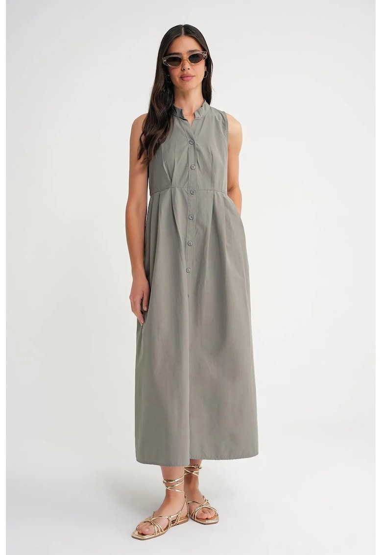 Rochie maxi - HiCCUP - guler cu nasturi - gri - textil