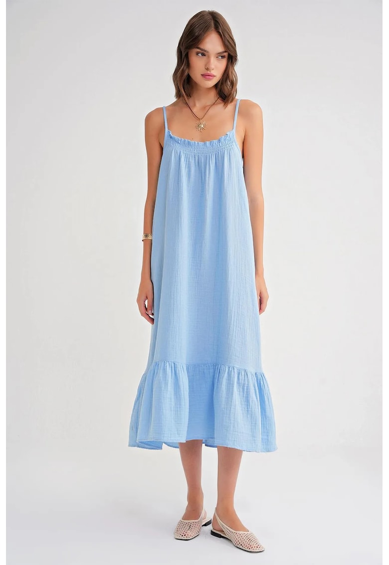 Rochie Midi HiCCUP din Muselina - cu volan - Albastru