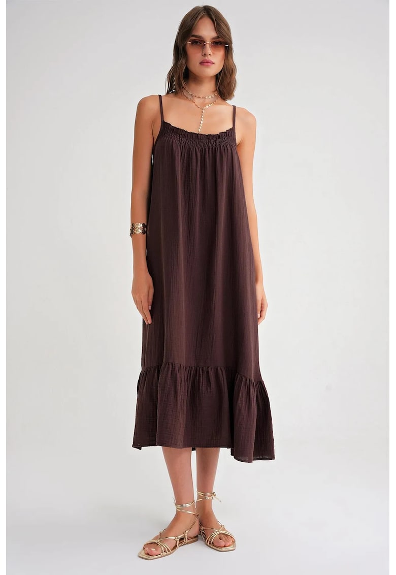 Rochie midi HiCCUP din muselina - maro - textil