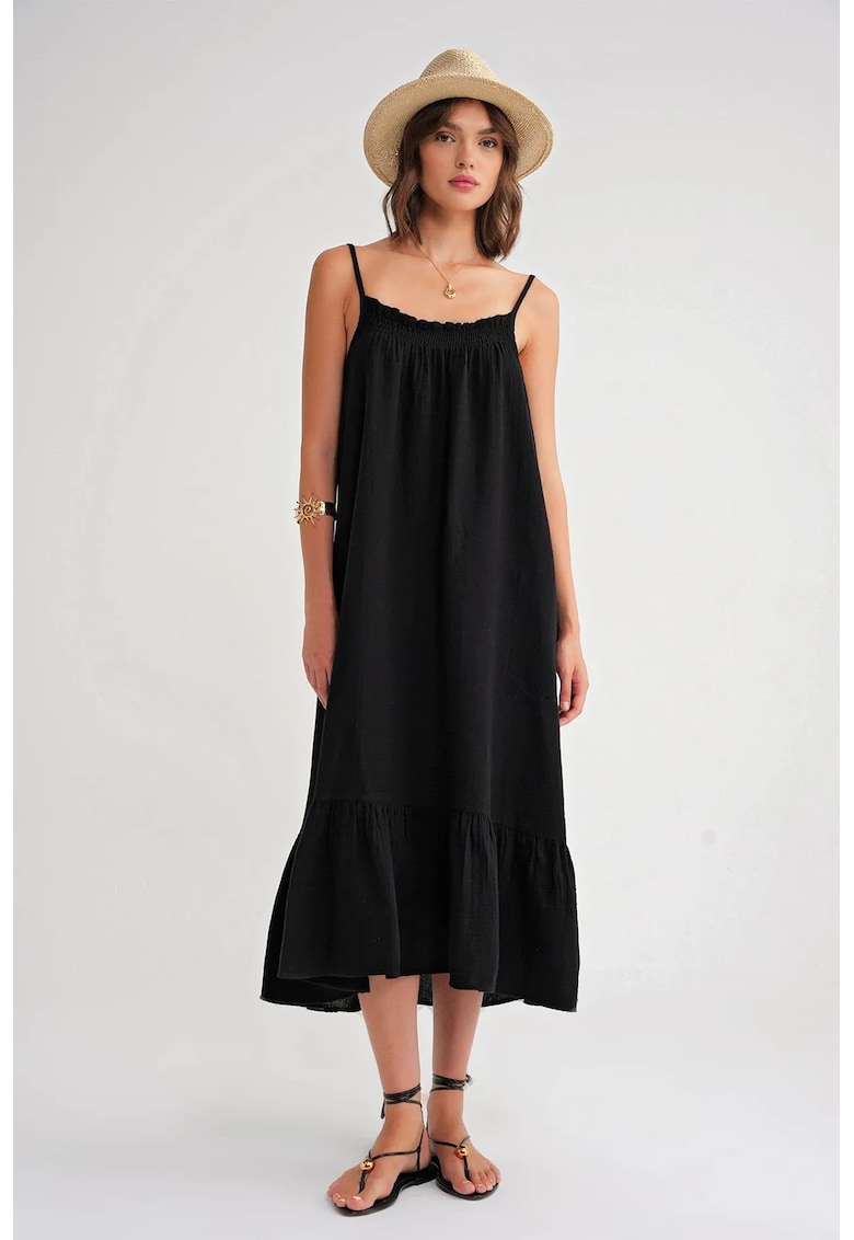 Rochie Midi HiCCUP - detaliu volane - negru - textil