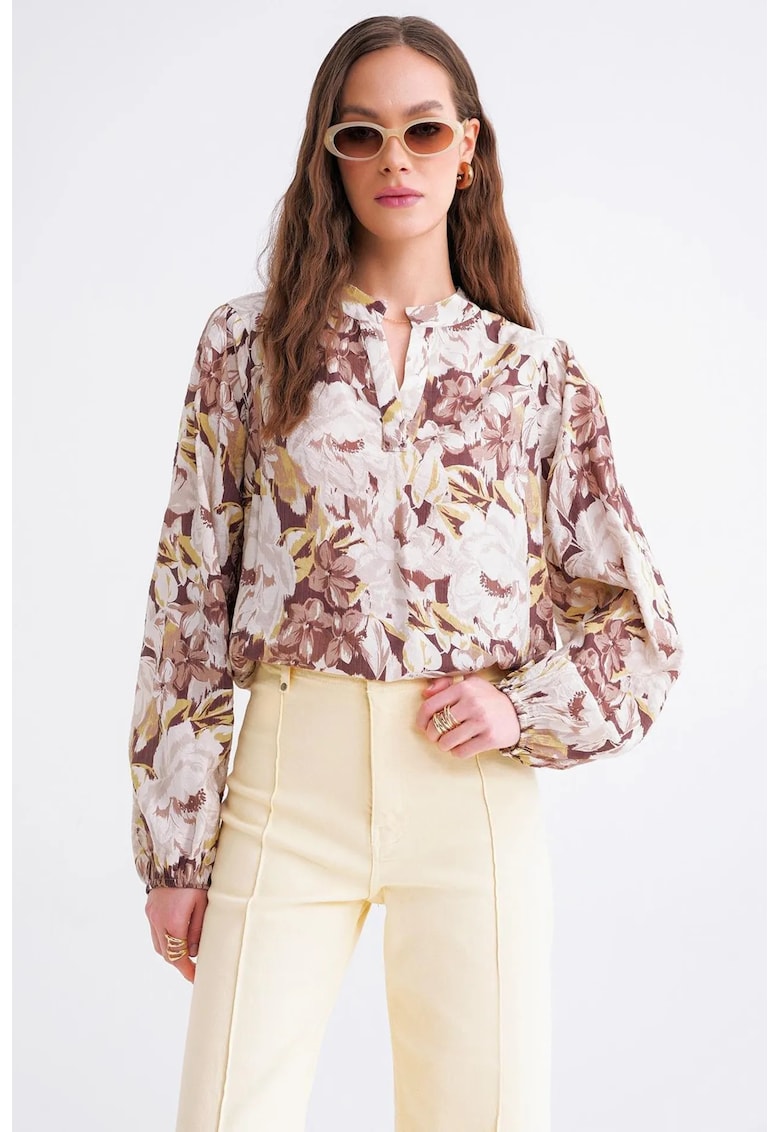 Bluza dama - cu maneca lunga - imprimeu floral - multicolor - textil