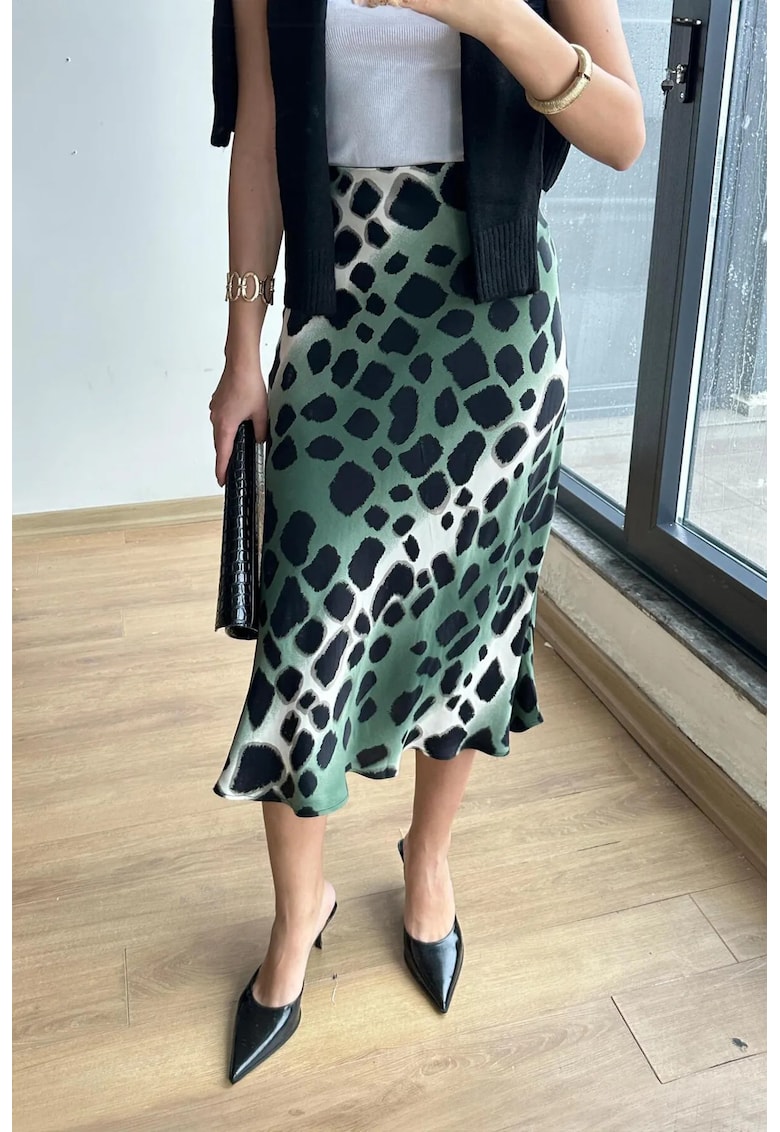 Fusta midi leopard - kaki - textil