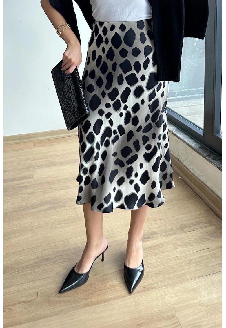 Fusta midi leopard - maro - textil