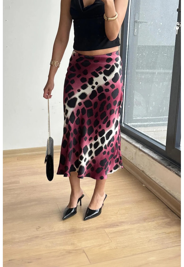 Fusta midi leopard - bordeaux - textil