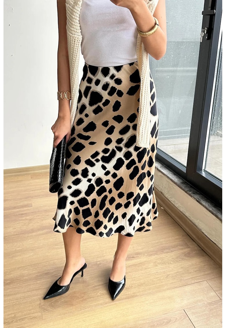 Fusta midi leopard - bej natural - textil