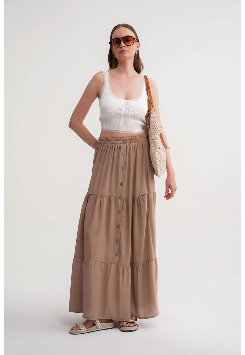 Fusta maxi talie inalta - maro camel - textil