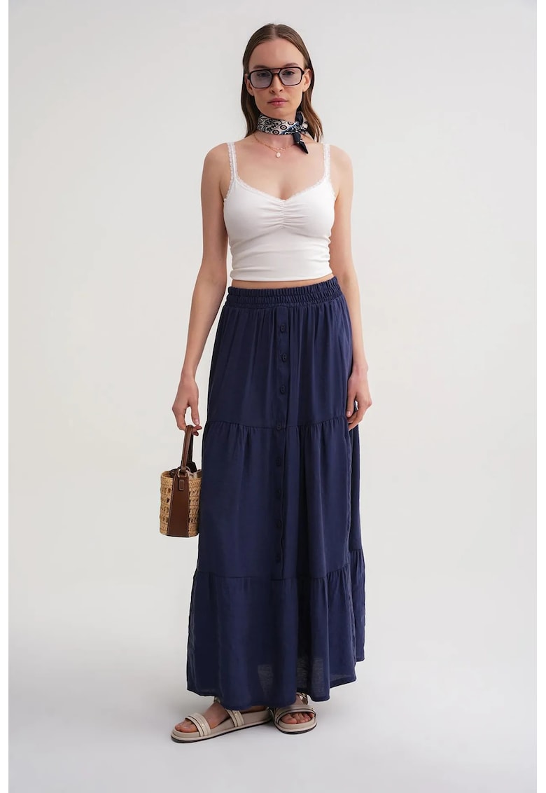 Fusta maxi cu talie inalta - bleumarin - textil