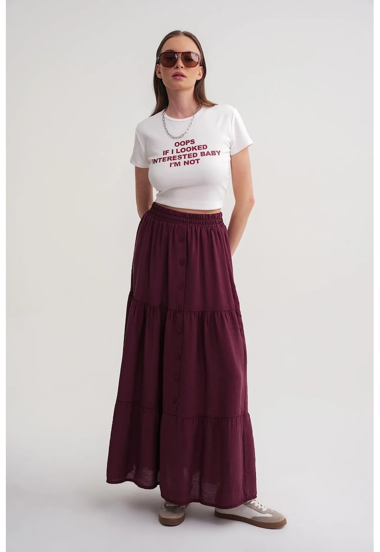Fusta maxi talie inalta - burgundy - textil