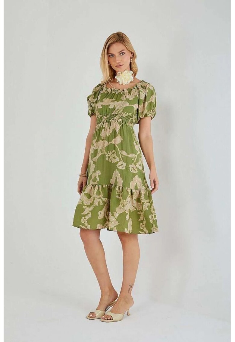 Rochie midi - HiCCUP - florala - verde - textil