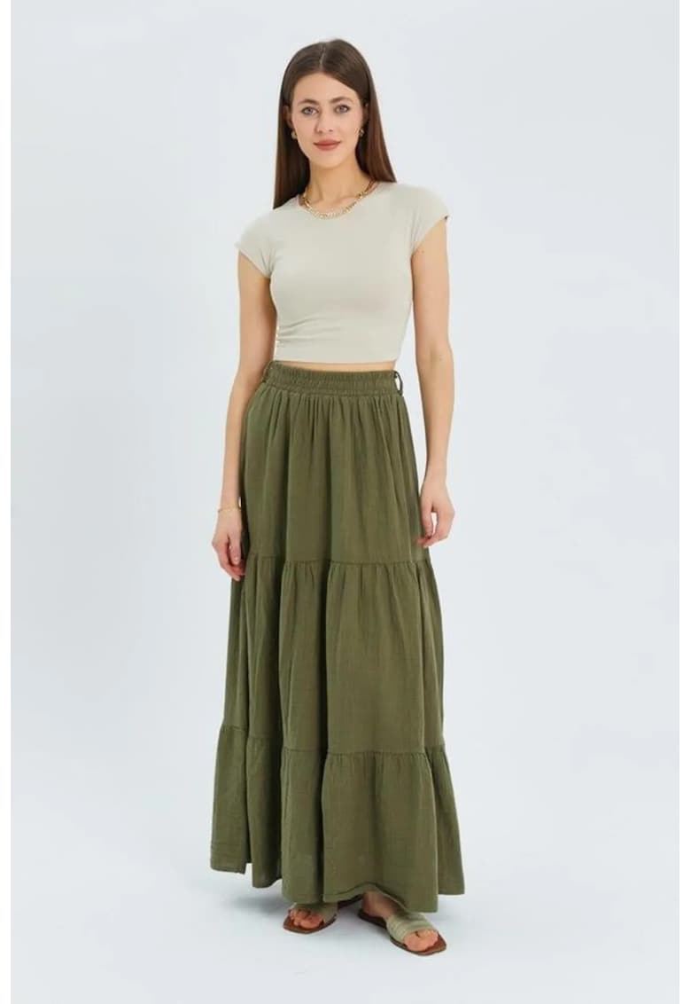 Fusta Maxi bumbac - kaki - textil