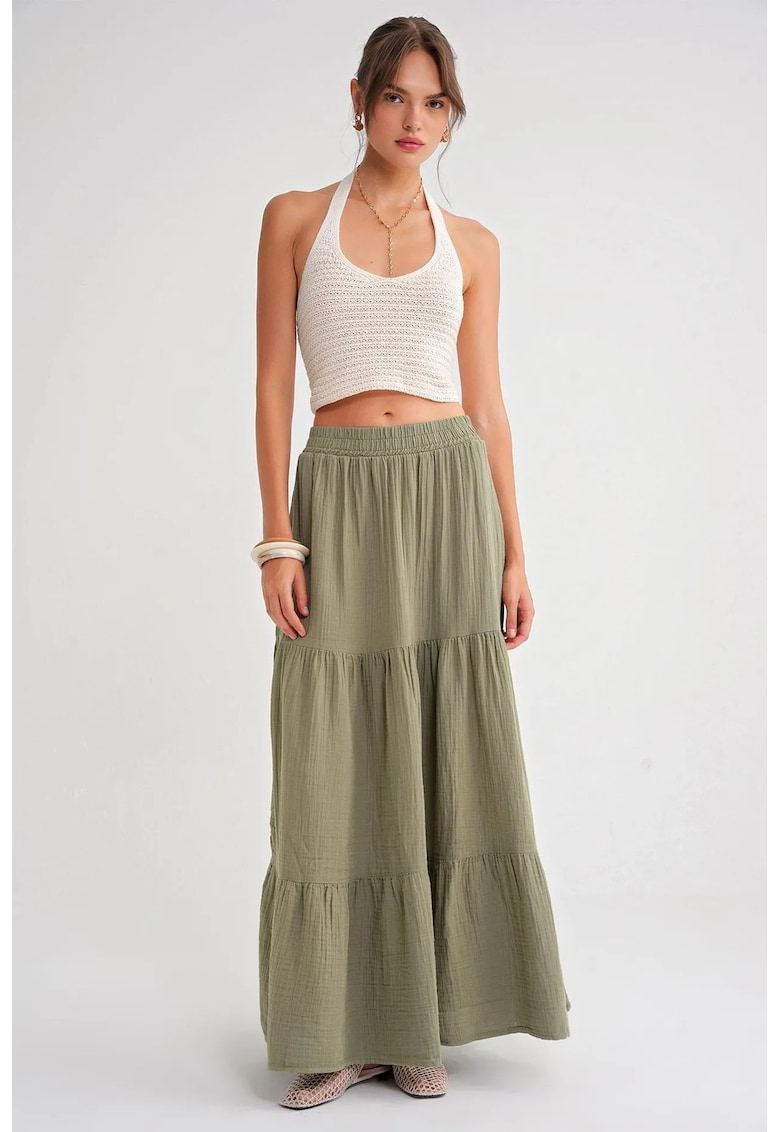 Fusta maxi - bumbac - verde salvie