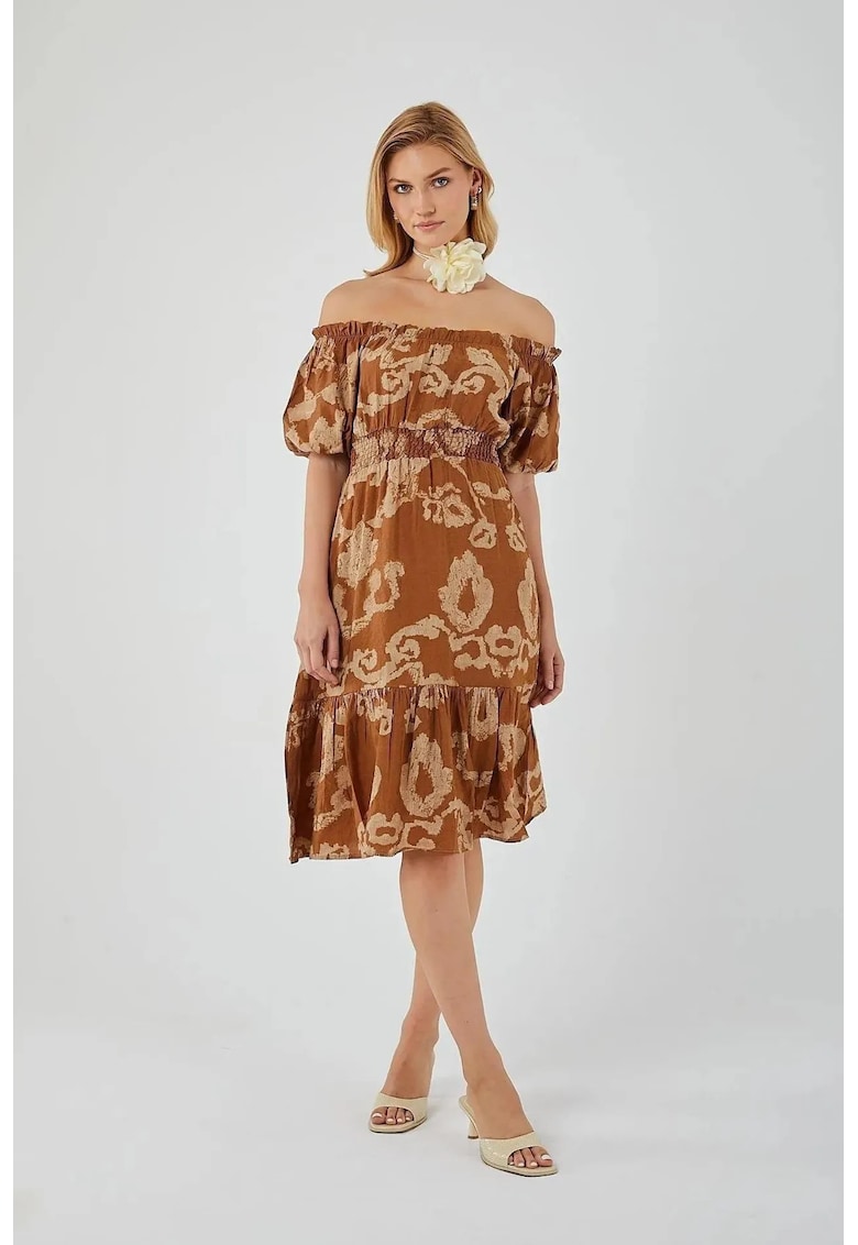 Rochie midi HiCCUP floral - maro - textil