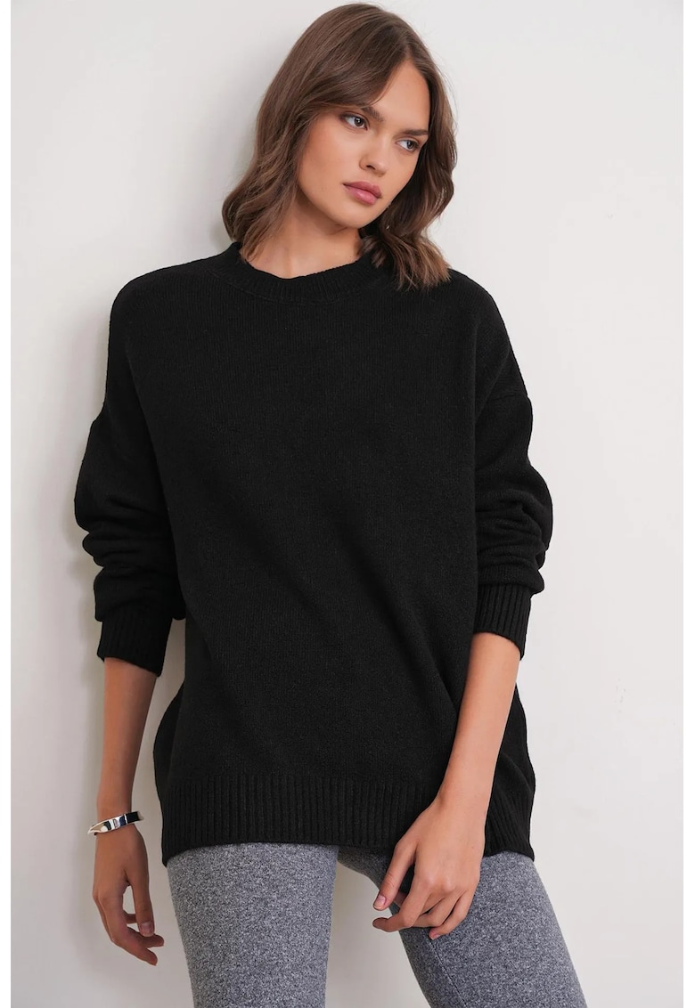 Pulover tricotat supradimensionat negru - tricot -