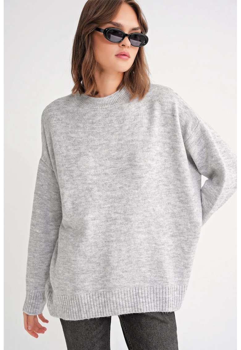 Pulover dama supradimensionat gri tricot -