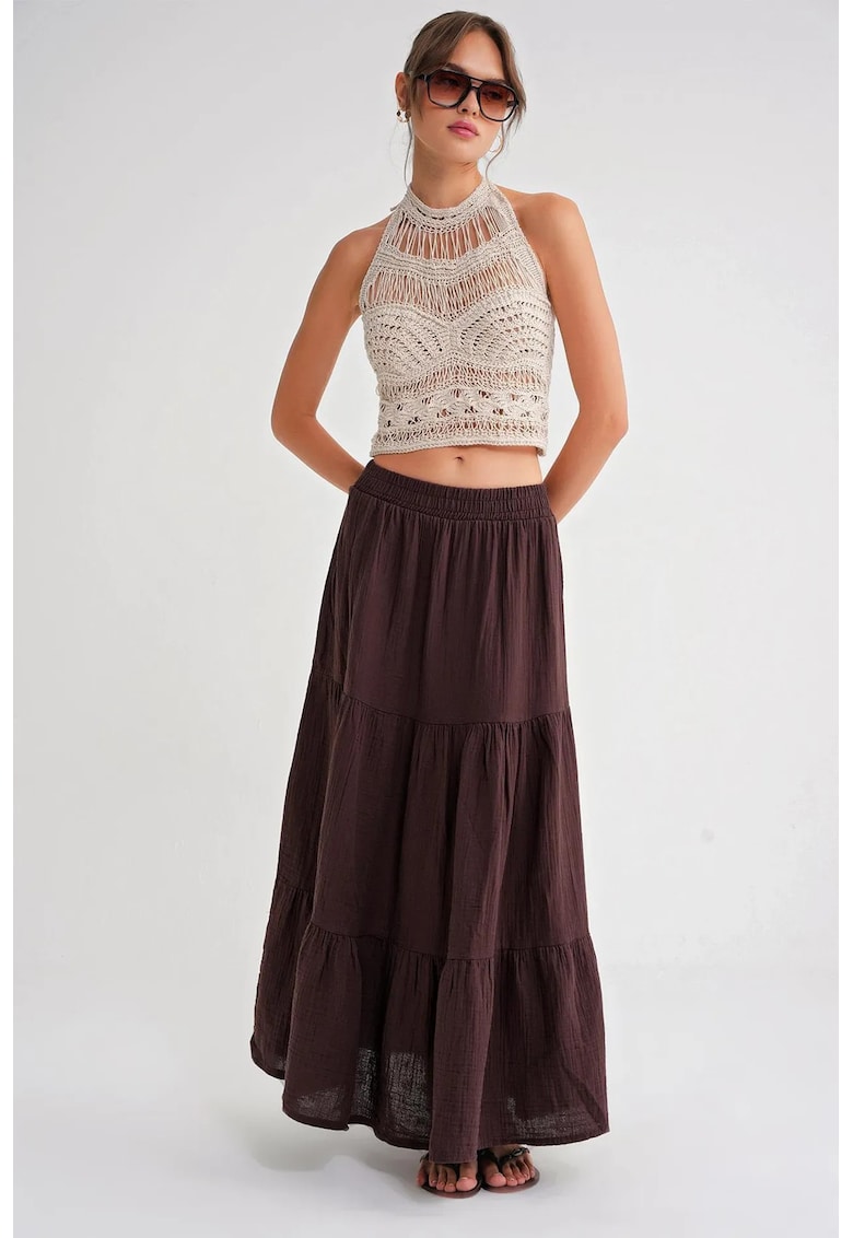 Fusta maxi - bumbac - maro - textil