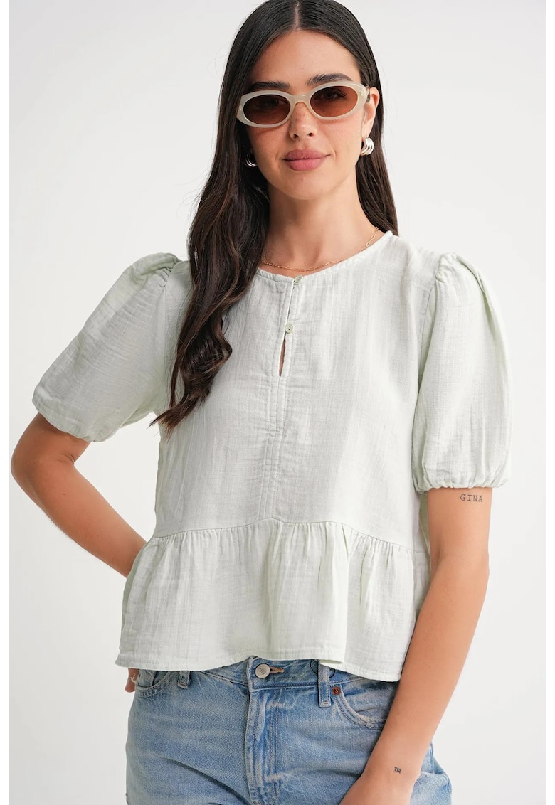 Bluza dama muselina texturata - guler rotund - alb - bumbac