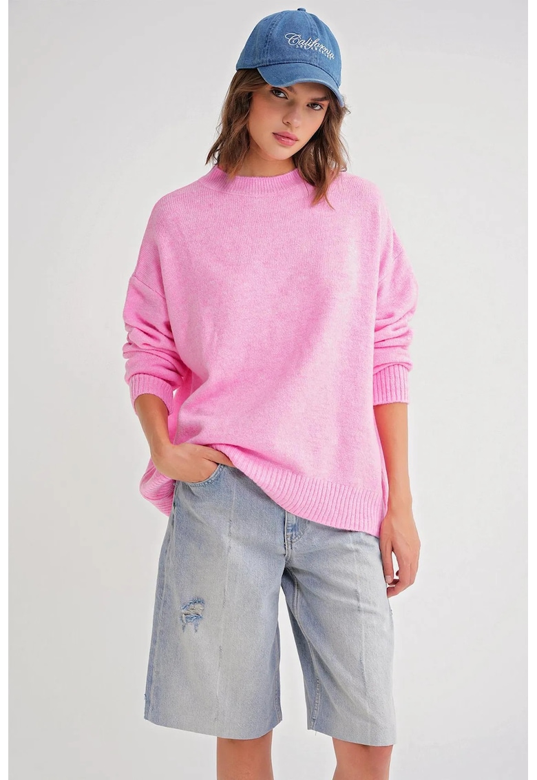 Pulover dama supradimensionat - roz pudrat - tricot -
