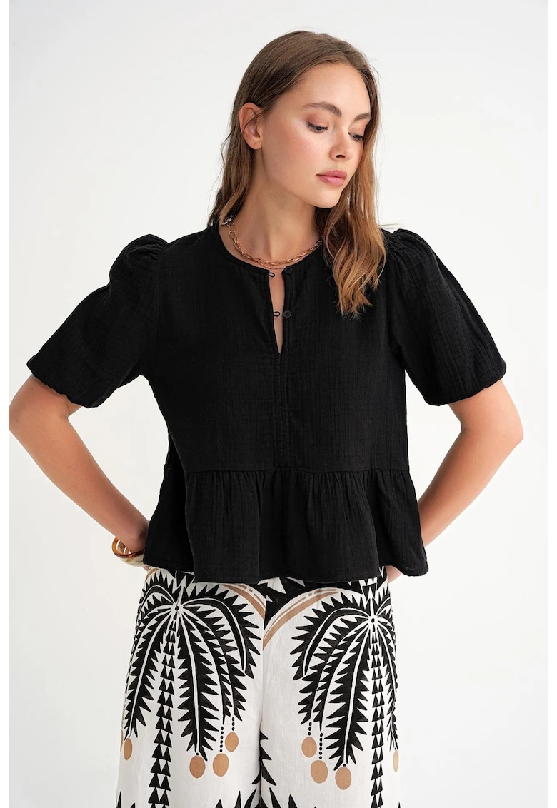 Bluza dama - texturata din muselina - negru - bumbac