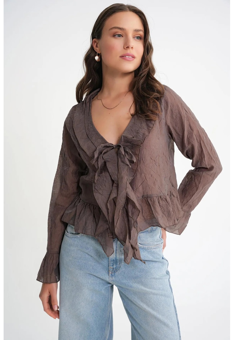 Bluza dama - HiCCUP - cu volane - decolteu in V - maro - tul