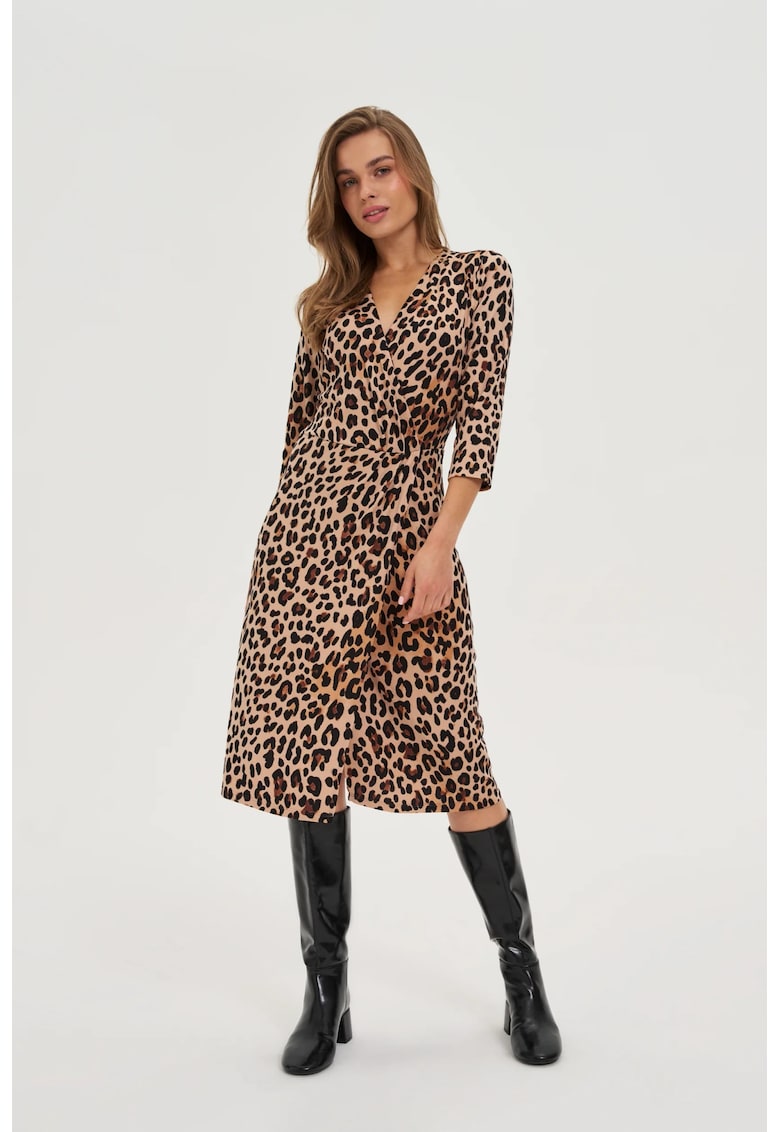 Rochie Bej cu Imprimare de Panther - Bej
