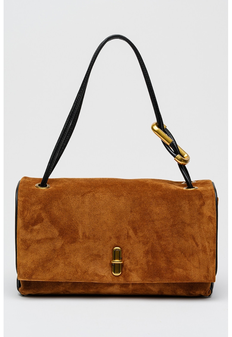 Geanta de piele intoarsa cu clapa si bareta de umar