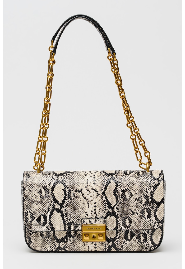 Geanta de piele cu bareta de umar si model reptila Tribeca