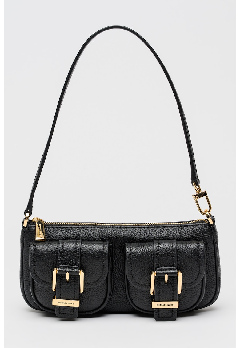 Geanta de piele cu bareta de umar si aspect marmorat Zoe