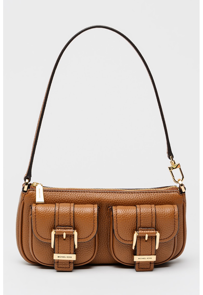 Geanta de piele cu bareta de umar si aspect marmorat Zoe