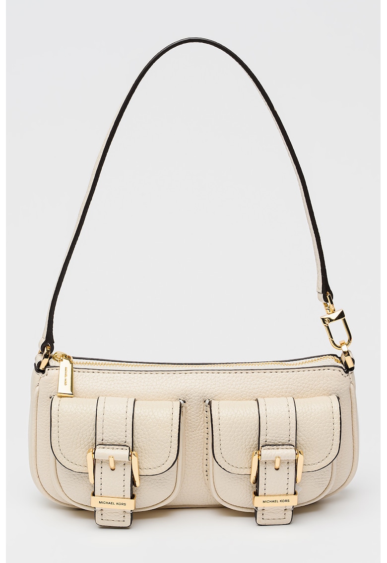 Geanta de piele cu bareta de umar si aspect marmorat Zoe