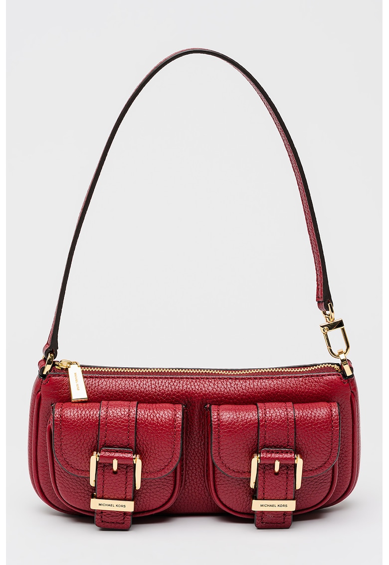 Geanta de piele cu bareta de umar si aspect marmorat Zoe