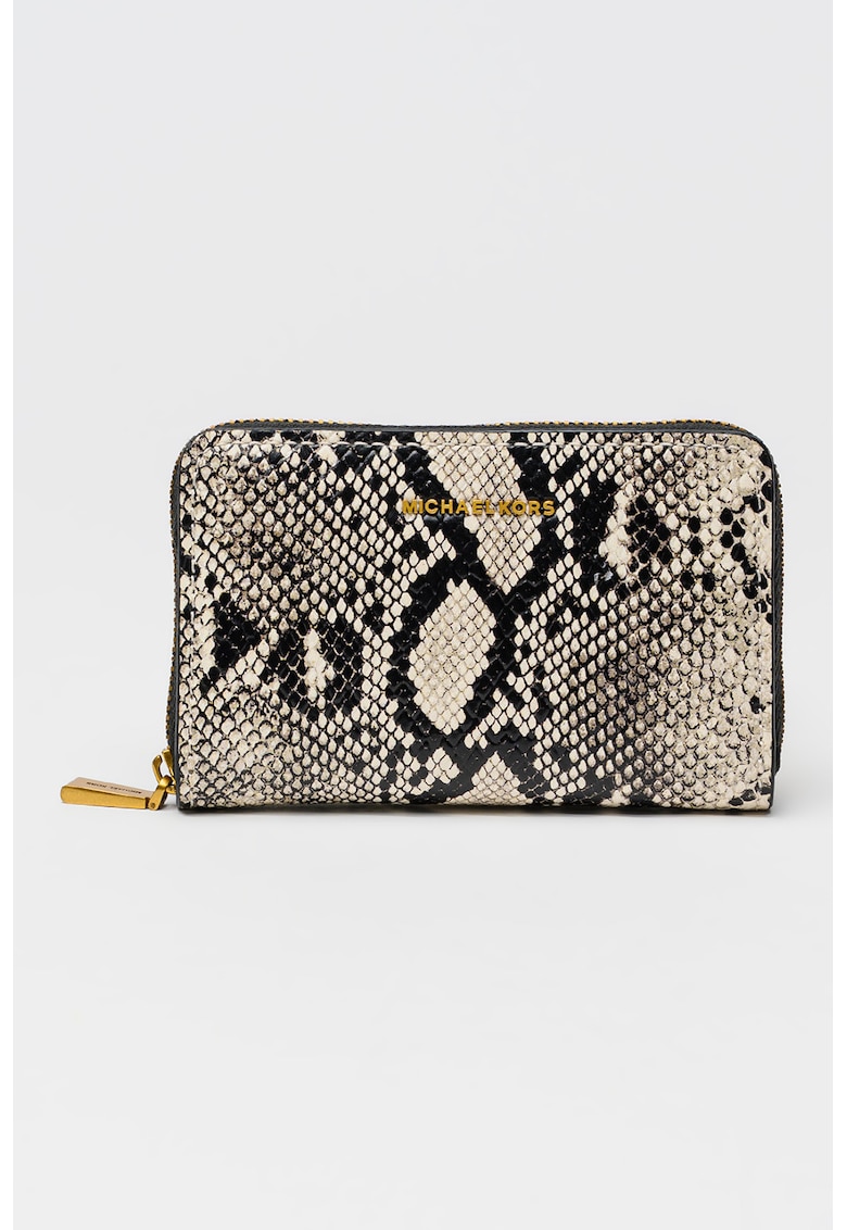 Portofel de piele cu textura piele de reptila Bryant - Alb fildes/Negru