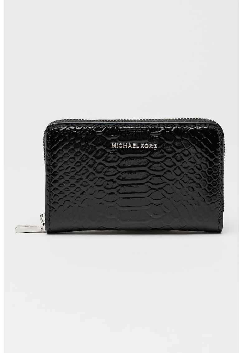 Portmoneu de piele lacuita cu fermoar si model piele de reptila Bryant