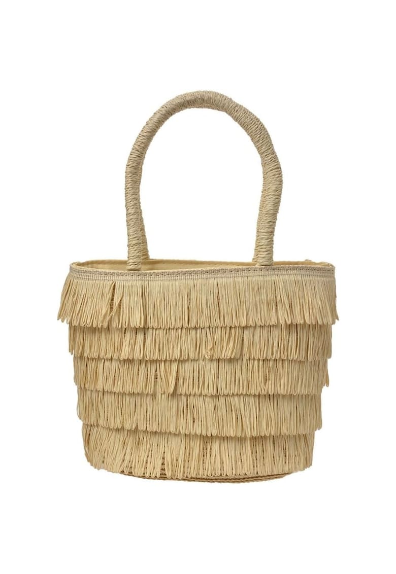 Geanta de mana Juleeze - bej - 24x16x10cm - din poliester - cu franjuri