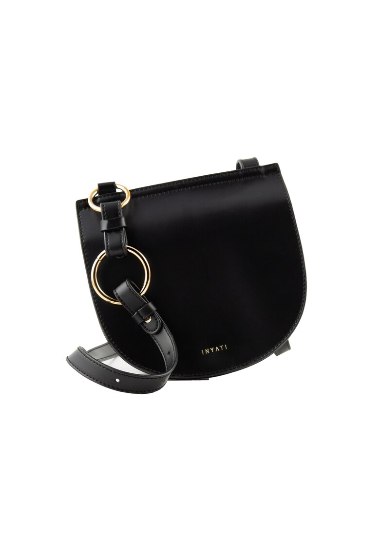 Geanta dama Tara - piele ecologica - neagra - 21x19x8cm - cu detalii aurii - set cu curea reglabila