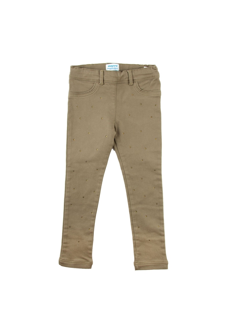Pantaloni fete elastici kaki cu strasuri 104