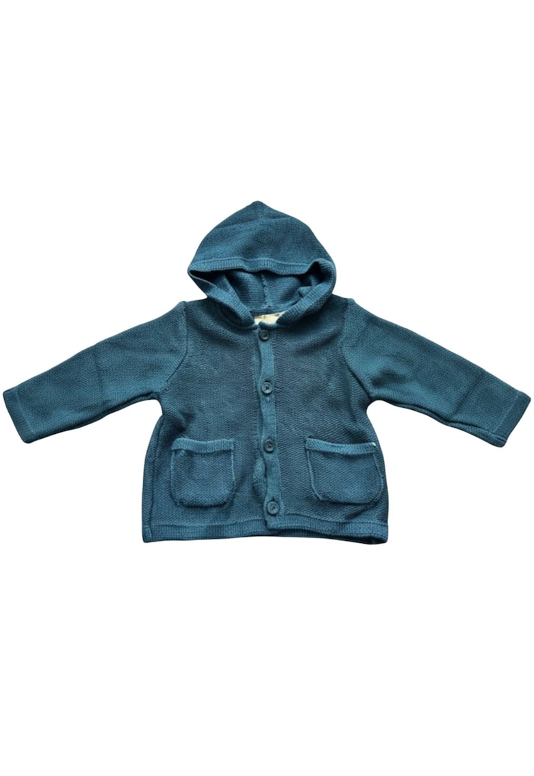 Pulover pentru copii cu fermoar - verde cu gluga - 74