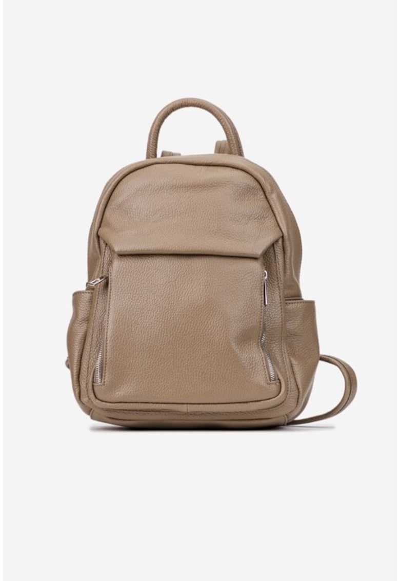 Rucsac dama taupe din piele texturata cu buzunare