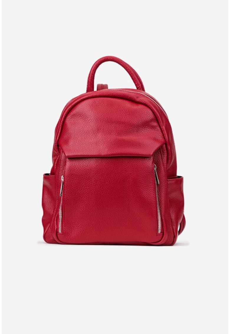 Rucsac dama rosu din piele texturata cu buzunare
