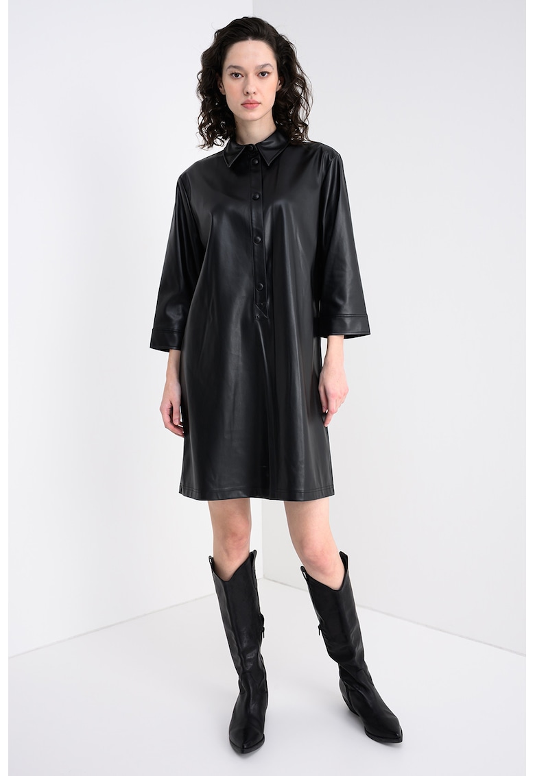 Rochie de piele ecologica cu maneri 3/4