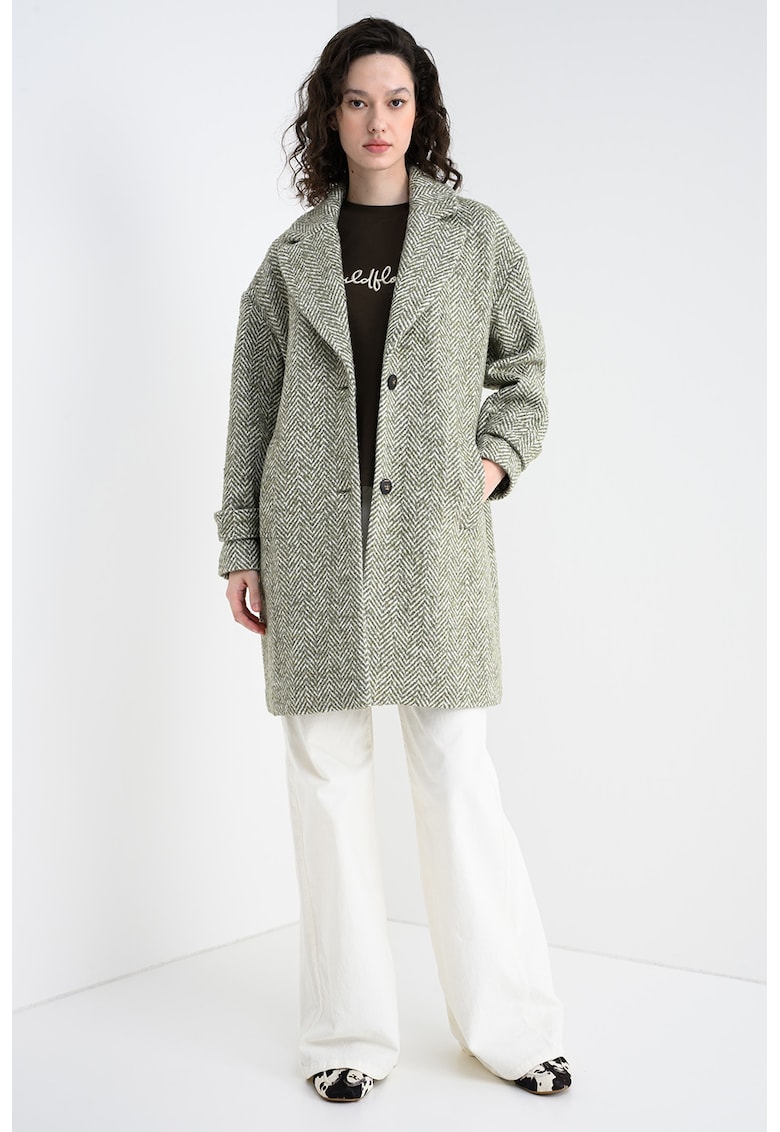 Palton din amestec de lana cu model chevron