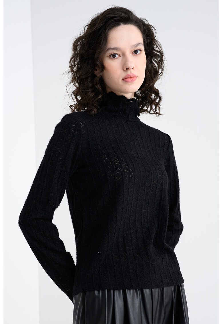 Pulover striat cu guler - Negru