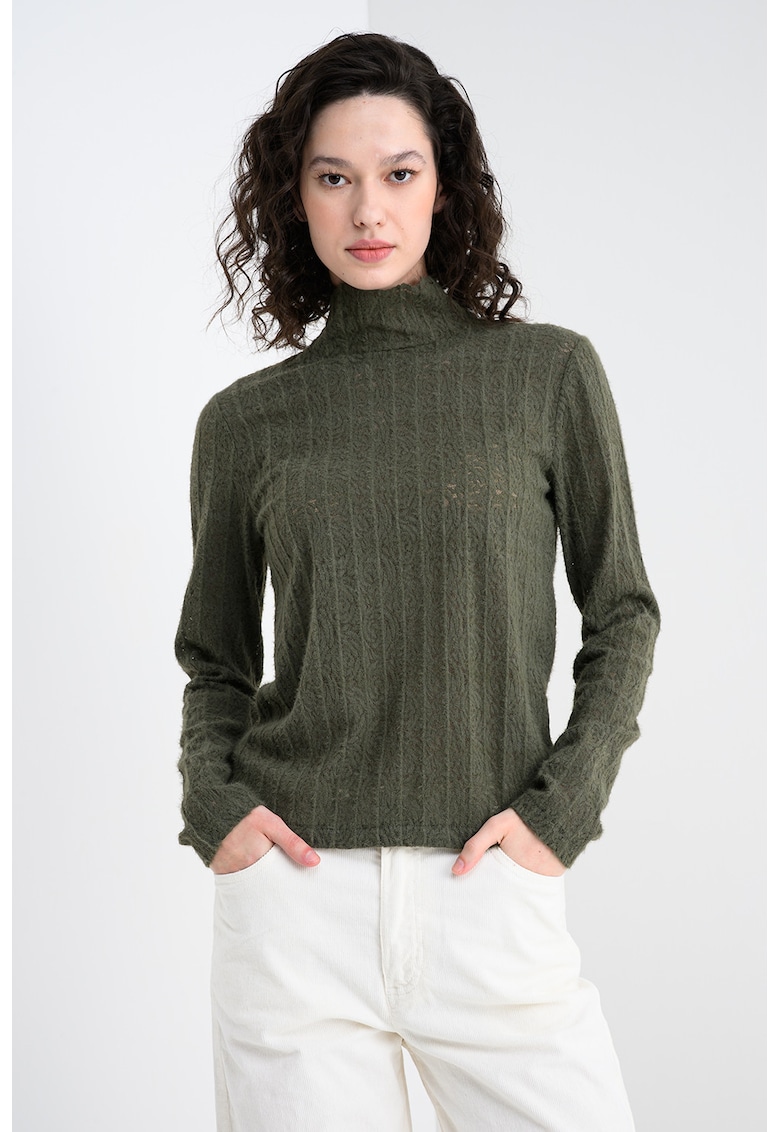 Pulover striat cu guler - Kaki inchis