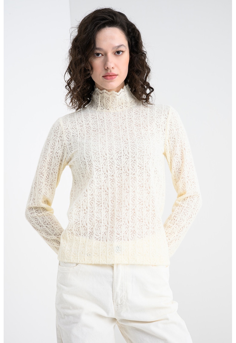 Pulover striat cu guler - Crem